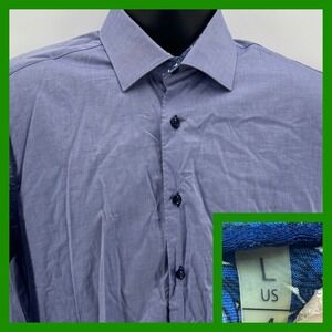 Bertigo Mens Dress Shirt‎ Long Sleeve Blue Floral Trim Button Down Large
